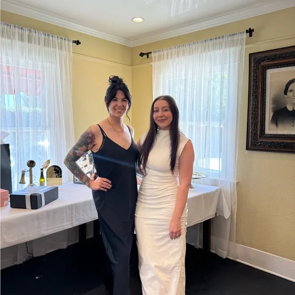 Meshki Cream Ruched Pencil Midi Dress - Picture 2 of 4